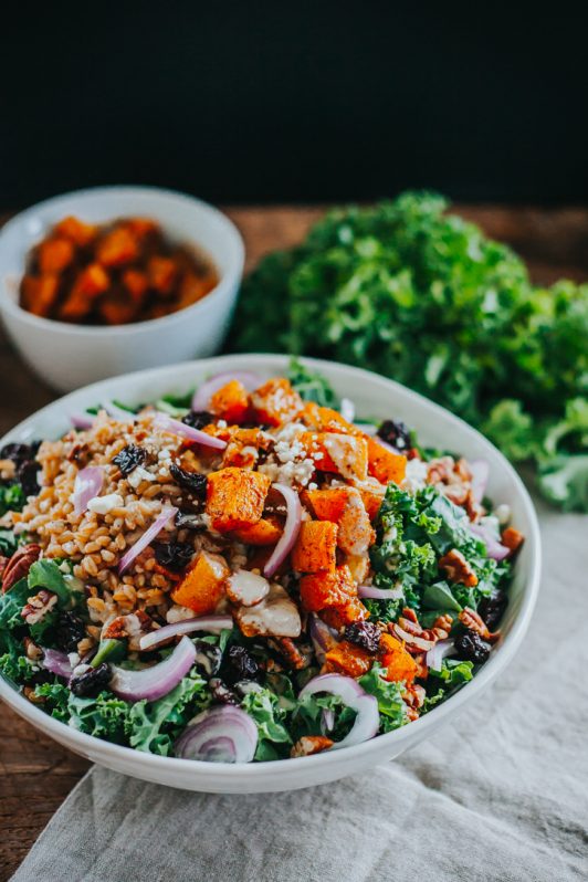 Pumpkin Kale Salad w/ Tahini Dressing AYo Kitchen