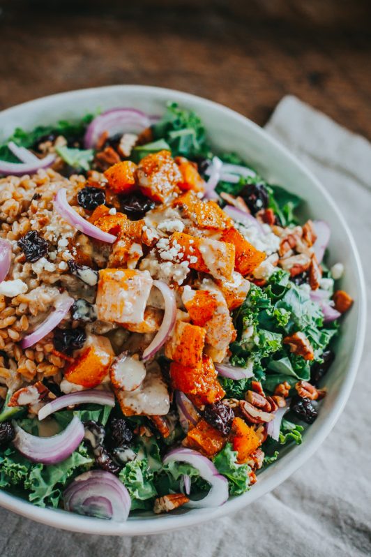 Pumpkin Kale Salad w/ Tahini Dressing AYo Kitchen